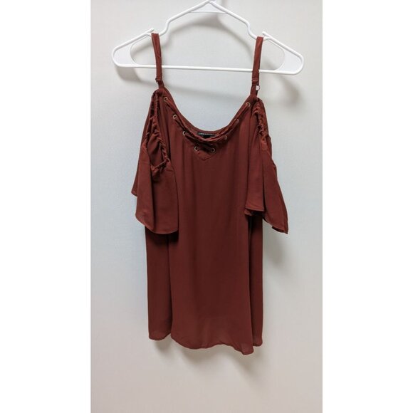 Torrid Dark Red Lace-Up Cold-Shoulder Blouse - Picture 1 of 2
